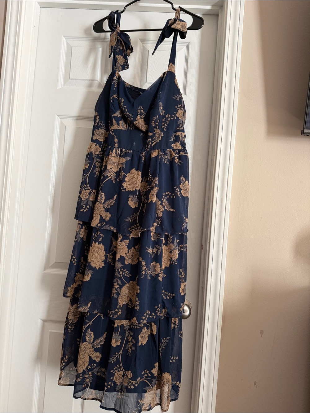 torrid Navy Floral Tiered Maxi Dress with Tie Straps